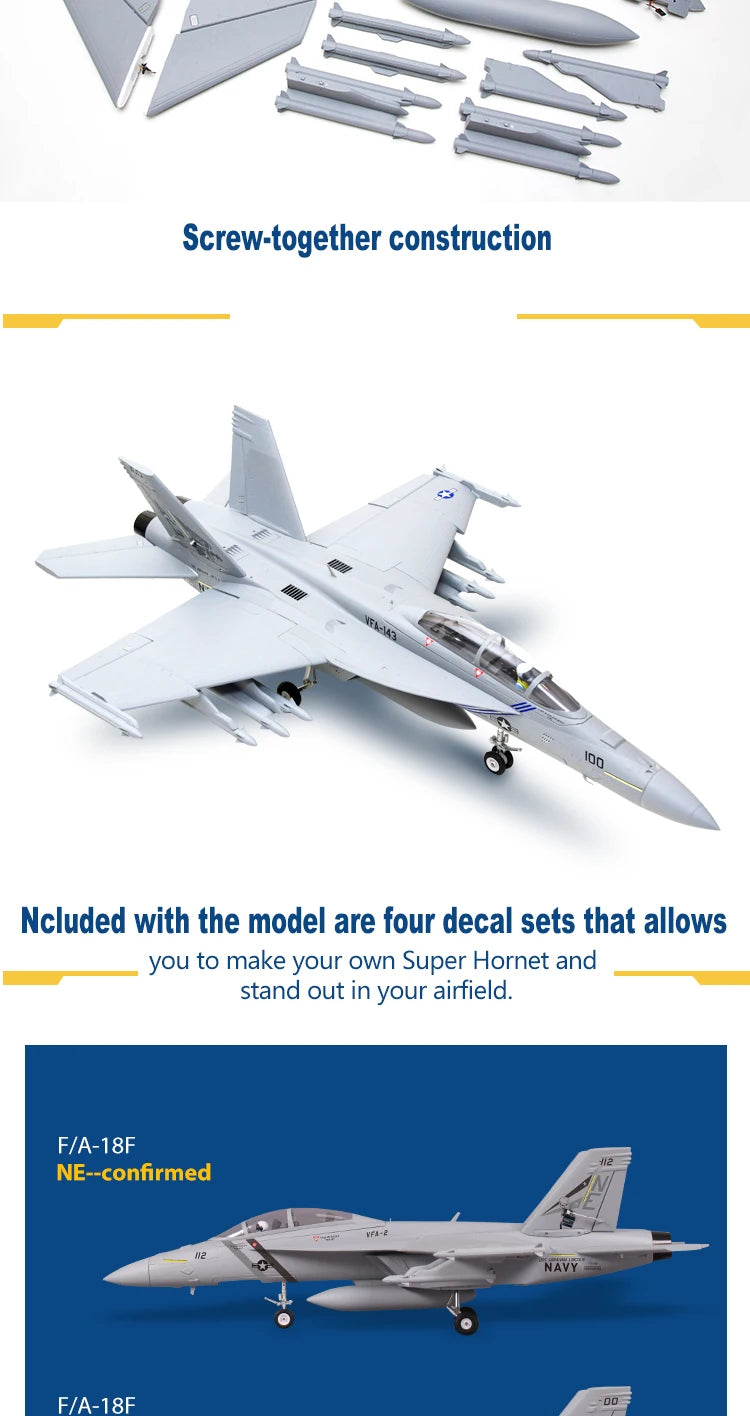 FMSRC RC Airplane 70mm F18 F/A-18F Super Hornet V2 Ducted Fan EDF Jet Scale Model Plane Aircraft PNP 6S 6CH with Retracts Flaps
