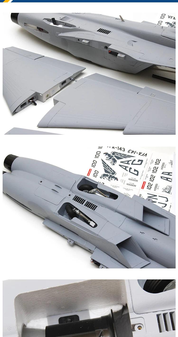 FMSRC RC Airplane 70mm F18 F/A-18F Super Hornet V2 Ducted Fan EDF Jet Scale Model Plane Aircraft PNP 6S 6CH with Retracts Flaps