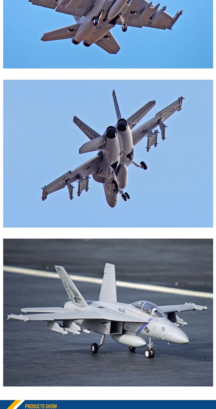 FMSRC RC Airplane 70mm F18 F/A-18F Super Hornet V2 Ducted Fan EDF Jet Scale Model Plane Aircraft PNP 6S 6CH with Retracts Flaps