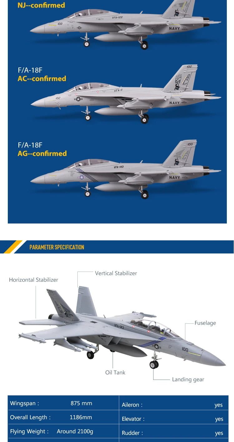 FMSRC RC Airplane 70mm F18 F/A-18F Super Hornet V2 Ducted Fan EDF Jet Scale Model Plane Aircraft PNP 6S 6CH with Retracts Flaps