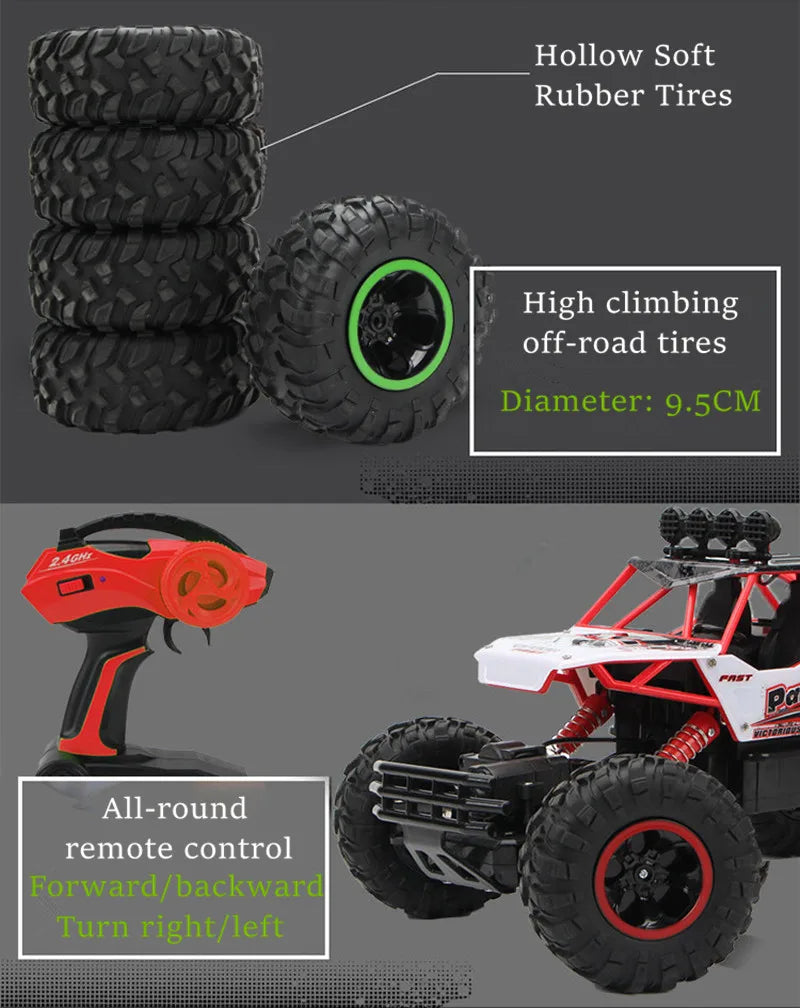1:12 4x4 Off-Road RC Car With LED Lights 2.4G Radio Control Car Buggy 4WD Remote Control High Speed Trucks Boys Toy for Children