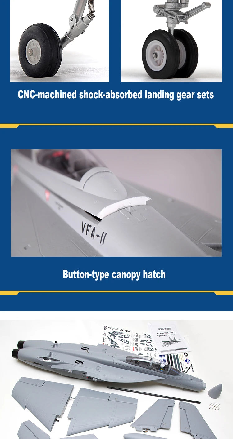 FMSRC RC Airplane 70mm F18 F/A-18F Super Hornet V2 Ducted Fan EDF Jet Scale Model Plane Aircraft PNP 6S 6CH with Retracts Flaps