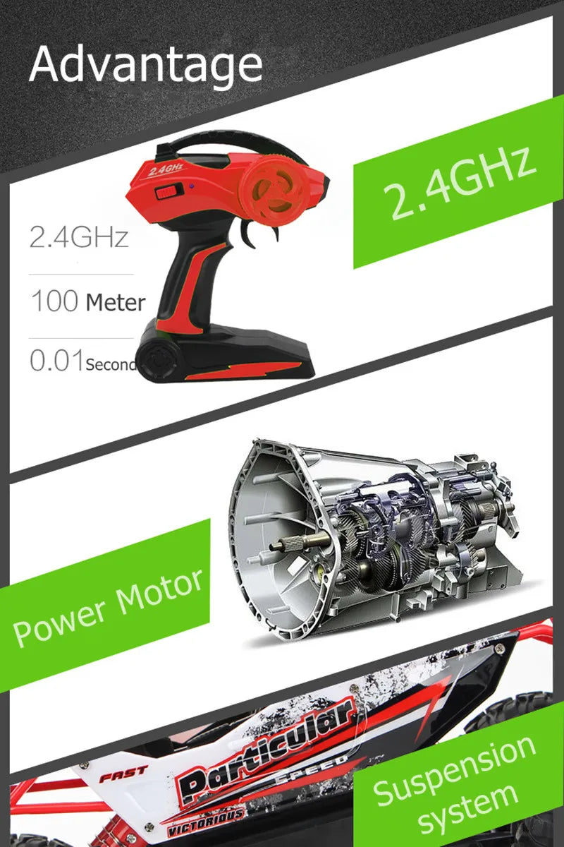 1:12 4x4 Off-Road RC Car With LED Lights 2.4G Radio Control Car Buggy 4WD Remote Control High Speed Trucks Boys Toy for Children