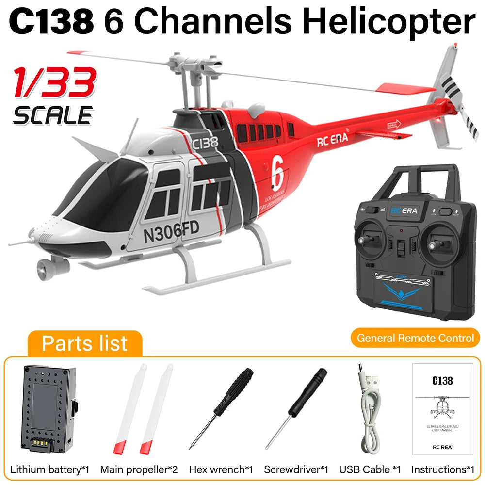 RC ERA RC Helicopter 1:33 Bell-206 Aircraft C138 6CH  6-axis Gyro Remote Control Plane