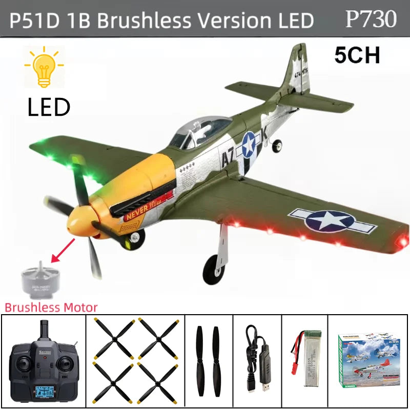 RC Plane 5CH 3D/6G Fixed-wing RC Airplane P51D Mustang RTF for Adults Beginners Easy to Fly Removable Brushless Fighter Helicopt