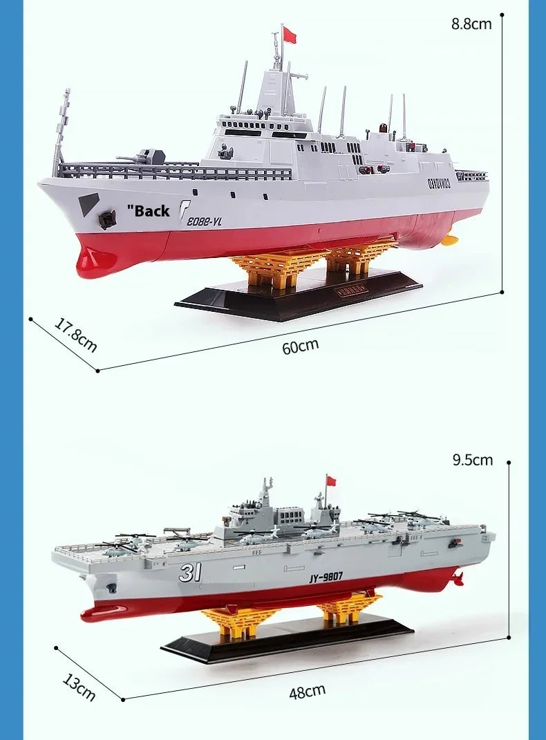60CM Large RC Ship Simulation Destroyer Model Summer Water Spray Outdoor Toy For Kid Long Range Remote Control Ship Boy Gift