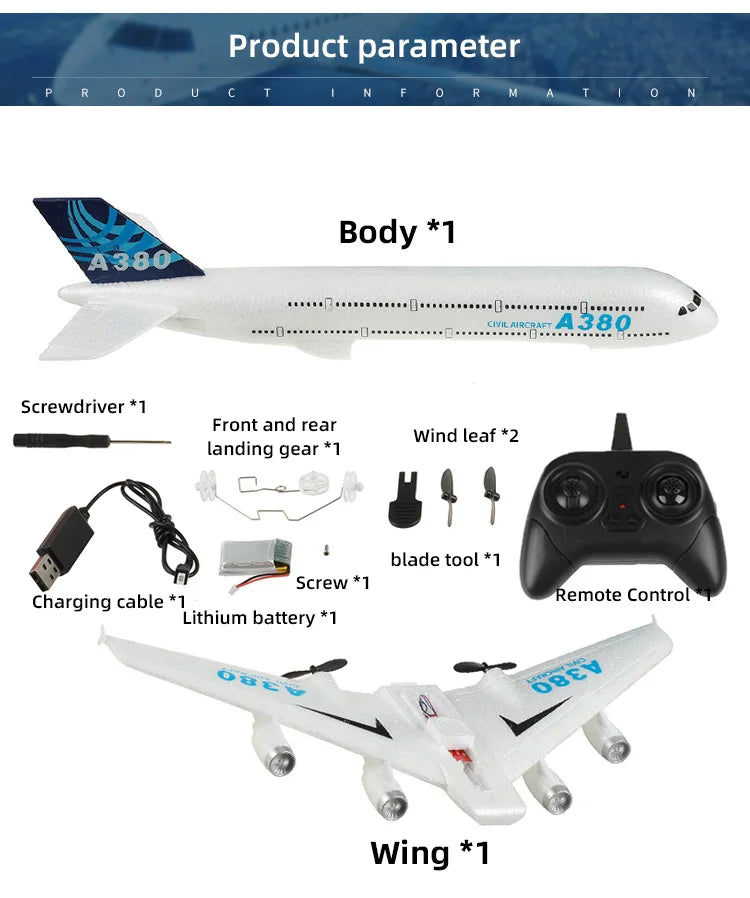 3Ch 2Ch A380 Rc Plane Glider Airplanes Remote Control Foam Aircraft Fixed Wing Aircraft 6 Gyroscope Model Airplane Toys Hobbies