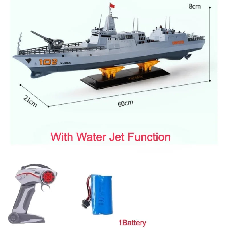60CM Large RC Ship Simulation Destroyer Model Summer Water Spray Outdoor Toy For Kid Long Range Remote Control Ship Boy Gift