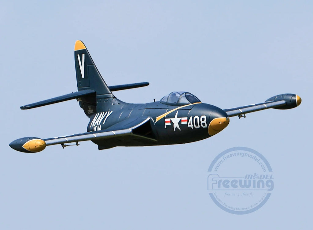 Freewing 64mm F9f-5 V2 Black Panther Edition Electric Channel Fighter Model Aircraft Rc Plane Toy Gift