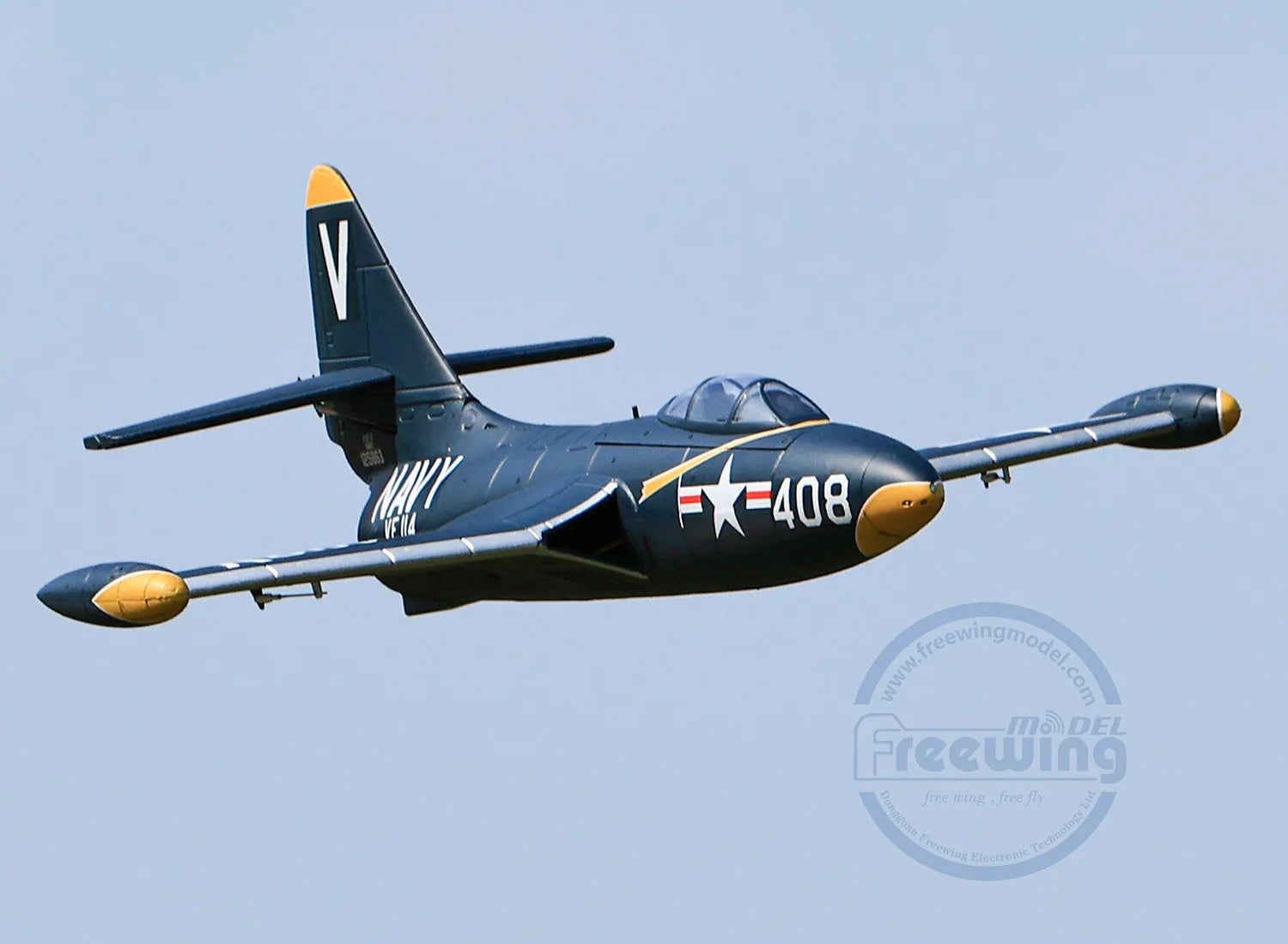 Freewing 64mm F9f-5 V2 Black Panther Edition Electric Channel Fighter Model Aircraft Rc Plane Toy Gift