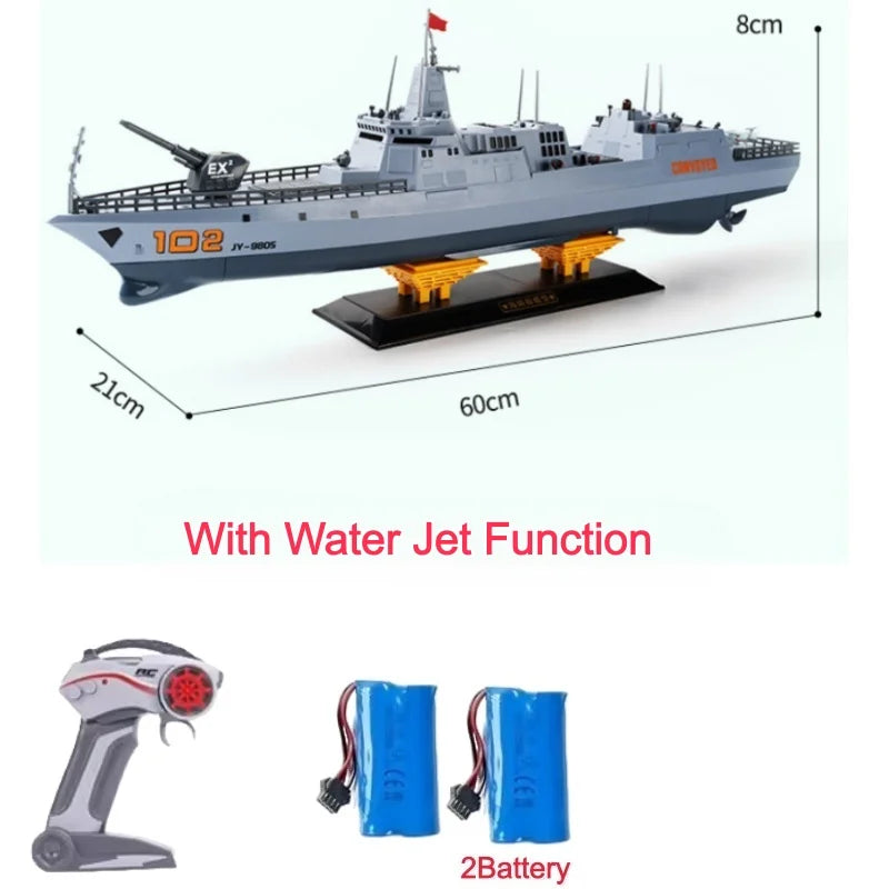 60CM Large RC Ship Simulation Destroyer Model Summer Water Spray Outdoor Toy For Kid Long Range Remote Control Ship Boy Gift