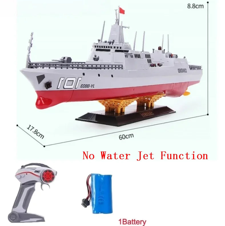 60CM Large RC Ship Simulation Destroyer Model Summer Water Spray Outdoor Toy For Kid Long Range Remote Control Ship Boy Gift