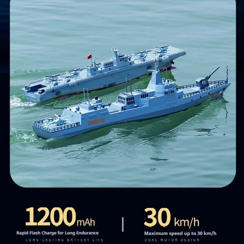 60CM Large RC Ship Simulation Destroyer Model Summer Water Spray Outdoor Toy For Kid Long Range Remote Control Ship Boy Gift