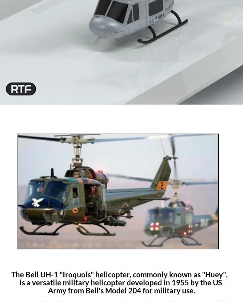 RC UH-1 Huey Helicopter, 4-Channel, Optical Flow Positioning, Altitude Hold, Easy One-Key Flight for Beginners