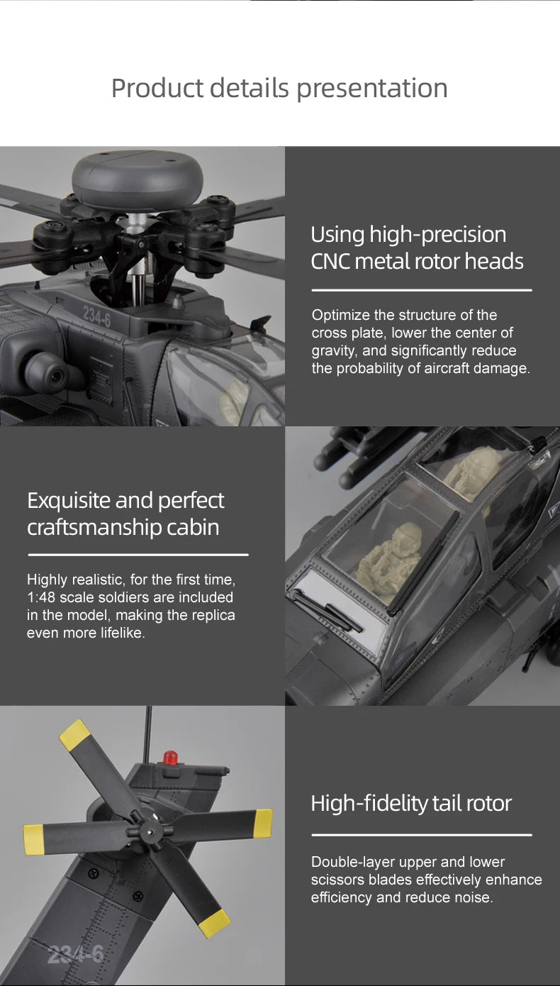 RC Helicopter C170 1:48 RC ERA Apache Remote Control Armed Helicopter Optical Flow Positioning 6CH Brushless Aircraft Model Toy