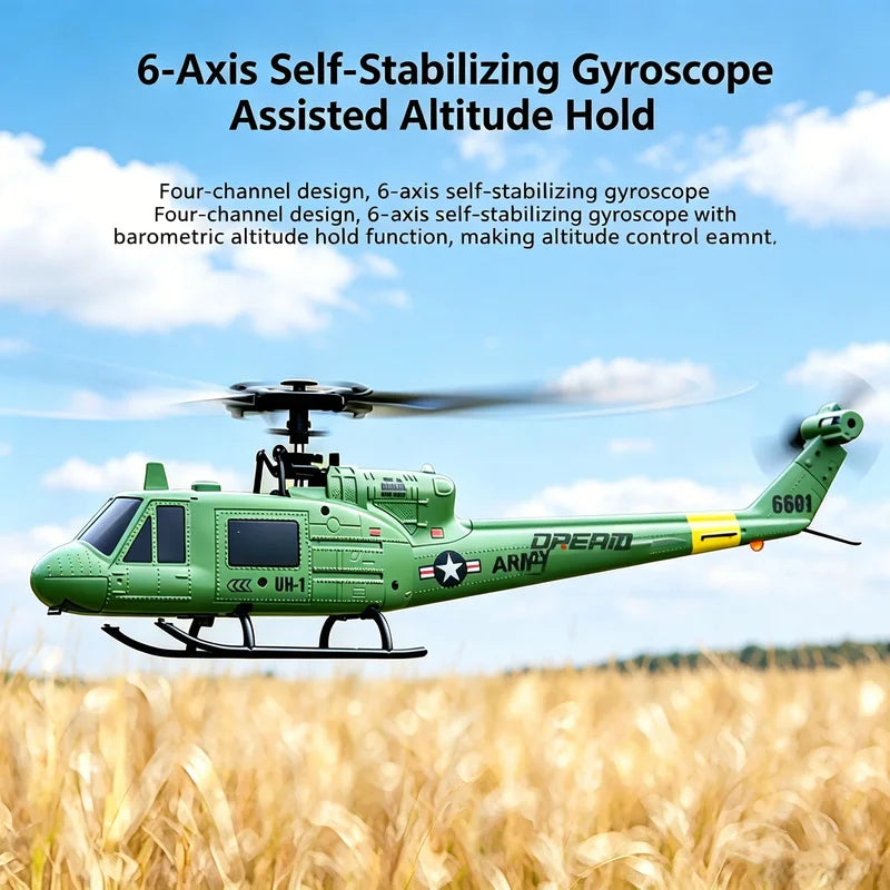 RC UH-1 Huey Helicopter, 4-Channel, Optical Flow Positioning, Altitude Hold, Easy One-Key Flight for Beginners