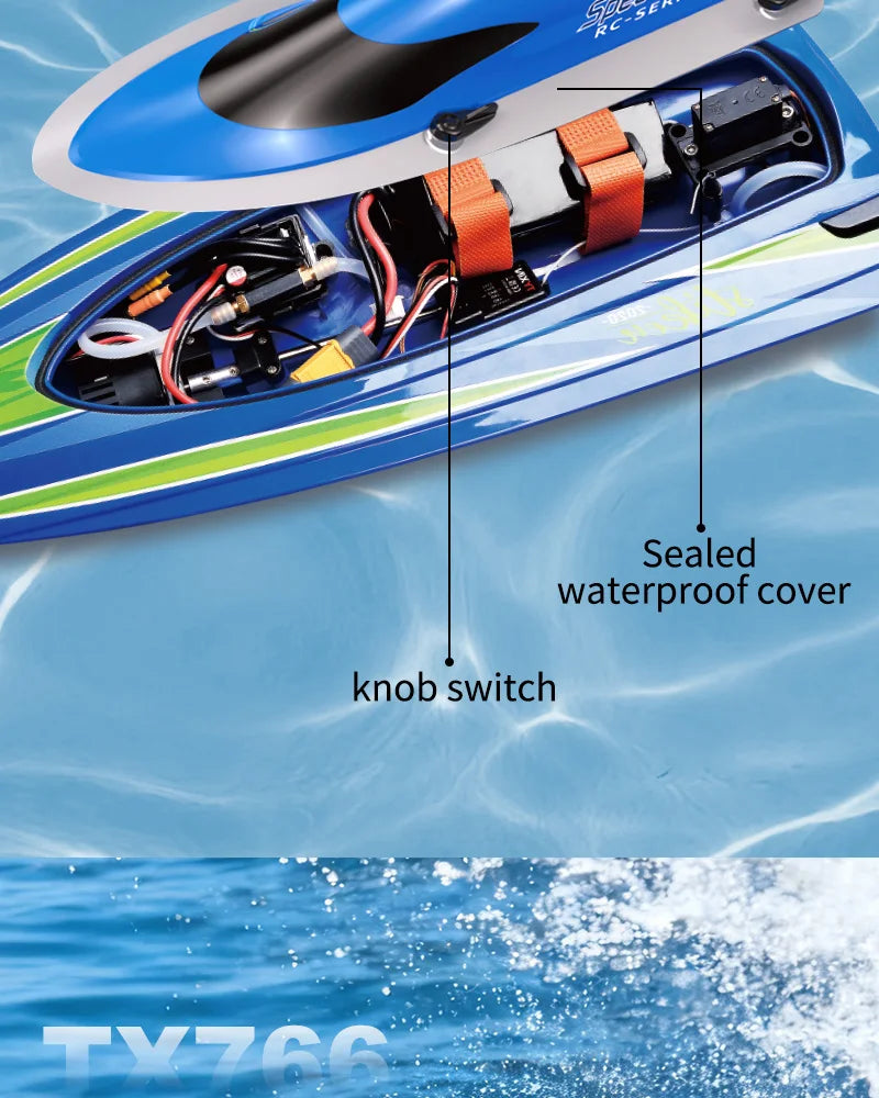 TX766 Brushless RC Boat 40km/h High Speed Big Power Waterproof Electric Toy Boat Model Low Battery Reminder Metal Rudder Gifts