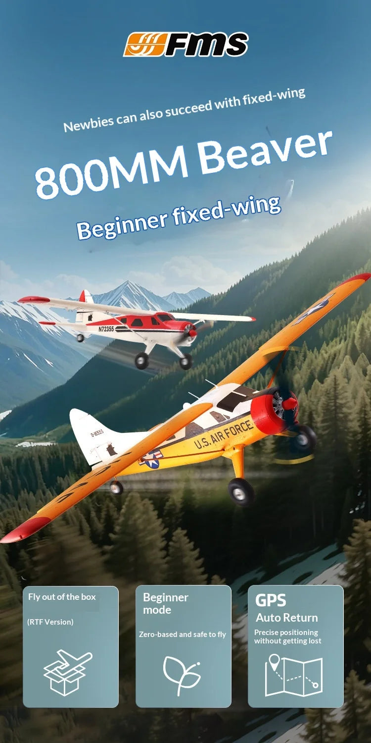 FMS 800mm Wingspan Beaver RC Fixed Wing Airplane Electric Assembly Remote Control Aircraft For Beginners Entry Level Model Plane