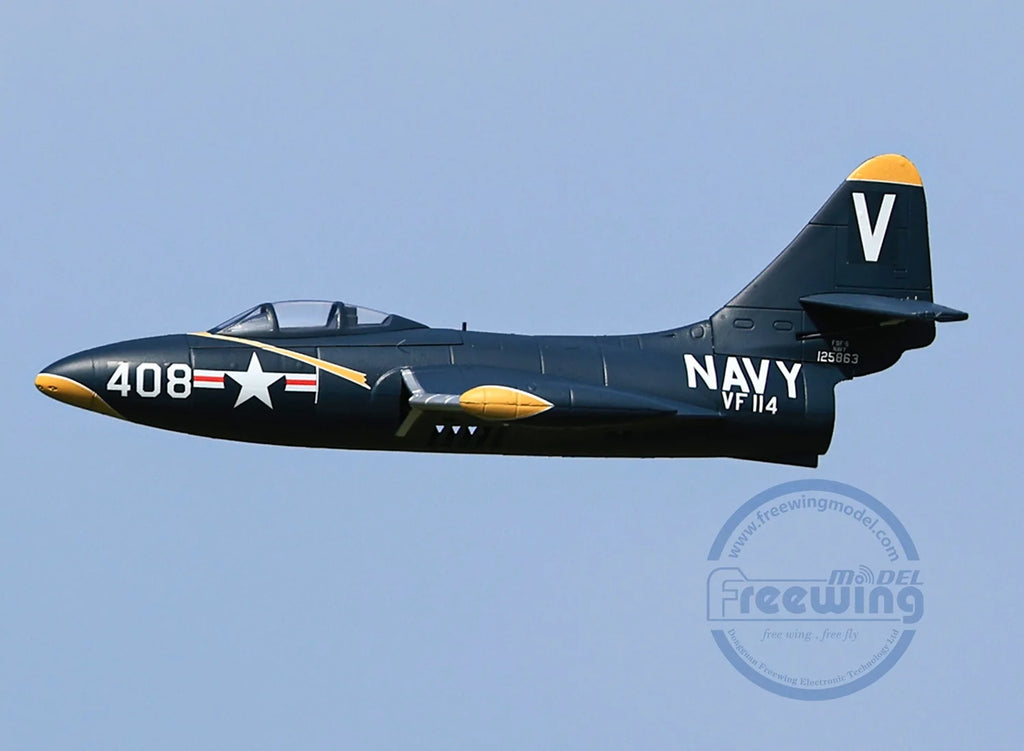 Freewing 64mm F9f-5 V2 Black Panther Edition Electric Channel Fighter Model Aircraft Rc Plane Toy Gift