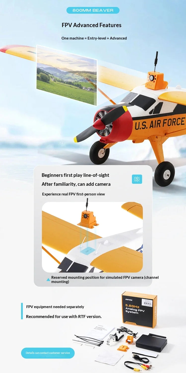 FMS 800mm Wingspan Beaver RC Fixed Wing Airplane Electric Assembly Remote Control Aircraft For Beginners Entry Level Model Plane