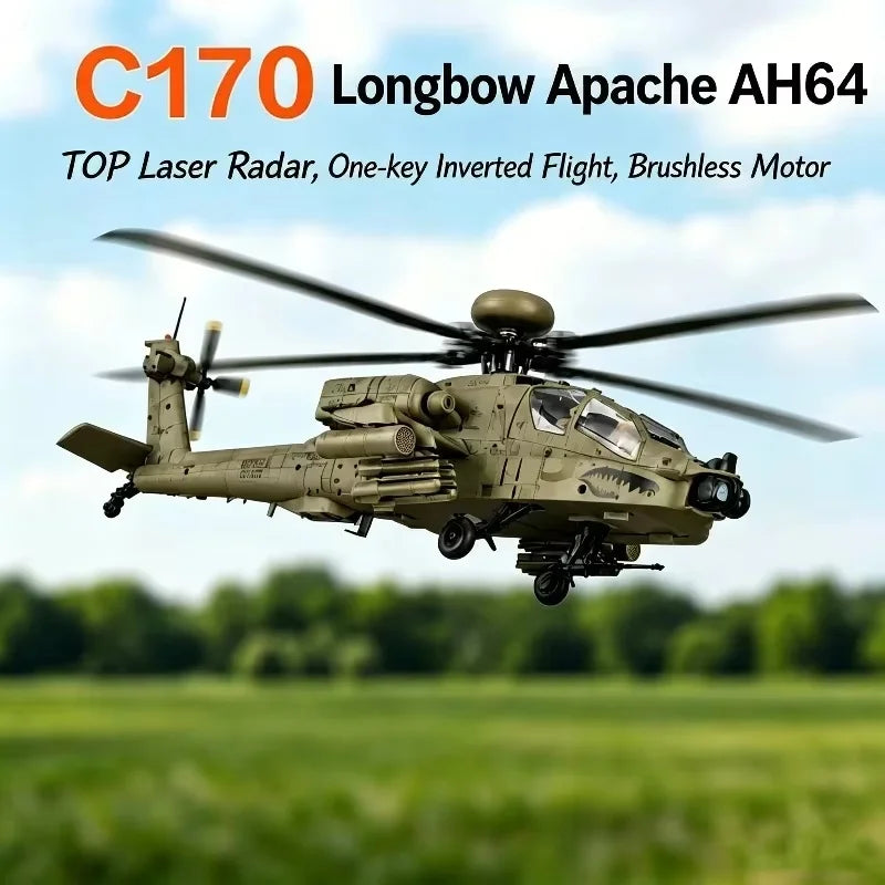 RC Helicopter C170 1:48 RC ERA Apache Remote Control Armed Helicopter Optical Flow Positioning 6CH Brushless Aircraft Model Toy