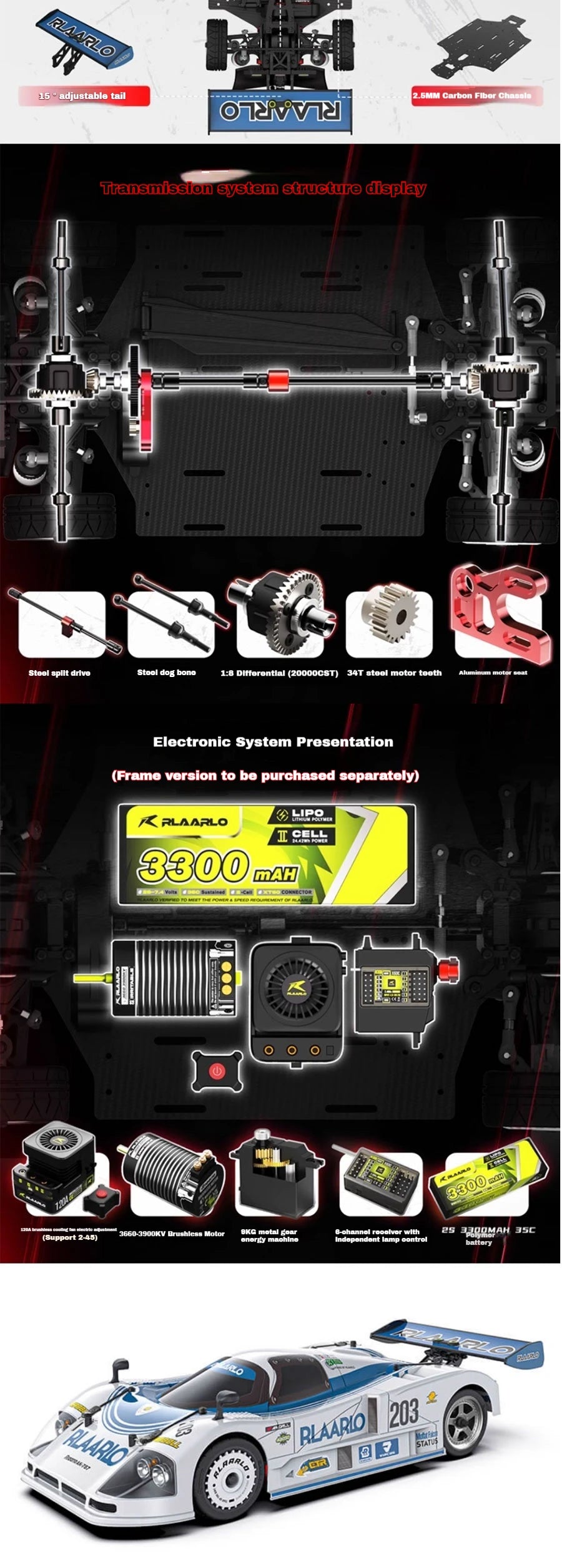 RLAARLO RC Cars AK-787 Flat Sports Car 1:10 Carbon Fiber Brushless Electric Professional Speed Racing Simulation Model Car Gift