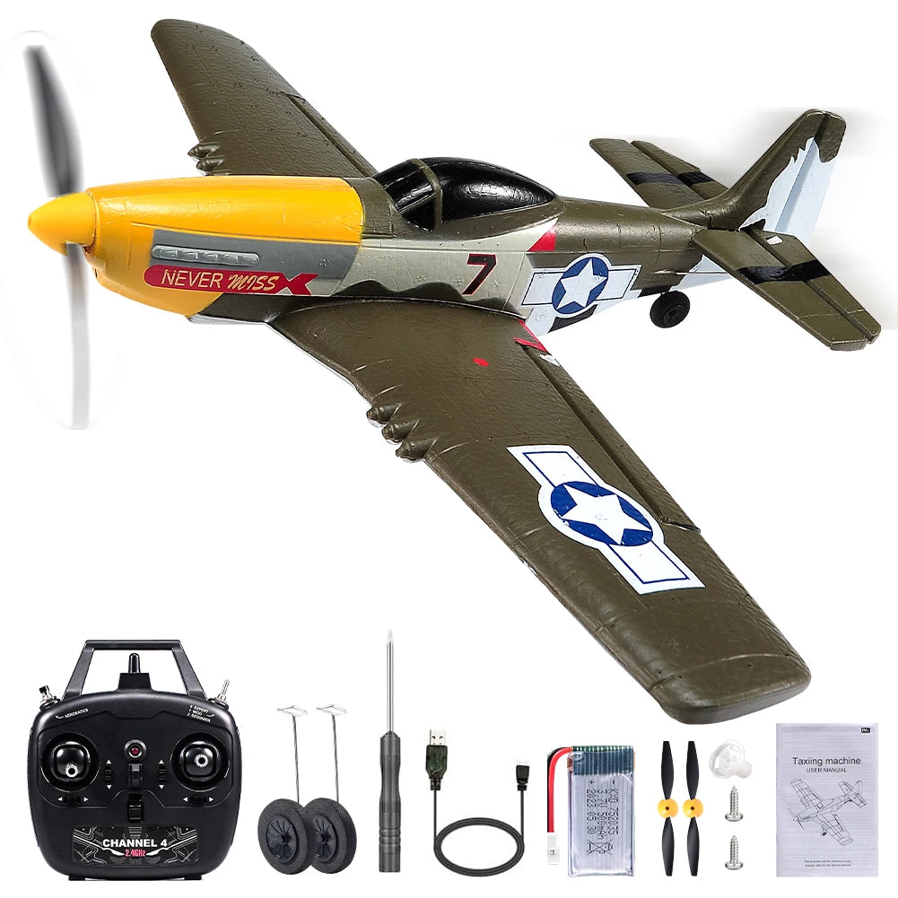 RC Plane P51 Mustang 2.4G Radio EPP Foam 4CH 6 Axis 410MM Wingspan RC Fighter One Key Aerobatic RTF Aircraft Toys