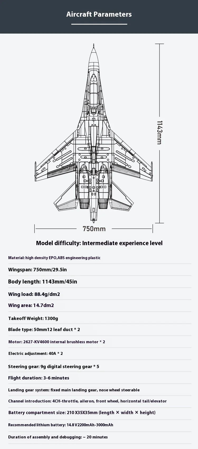 Xfly Double 50mm Su27 Twin Engine Jet Fighter Rc Plane Remote Control Assembly Fixed Wing Model