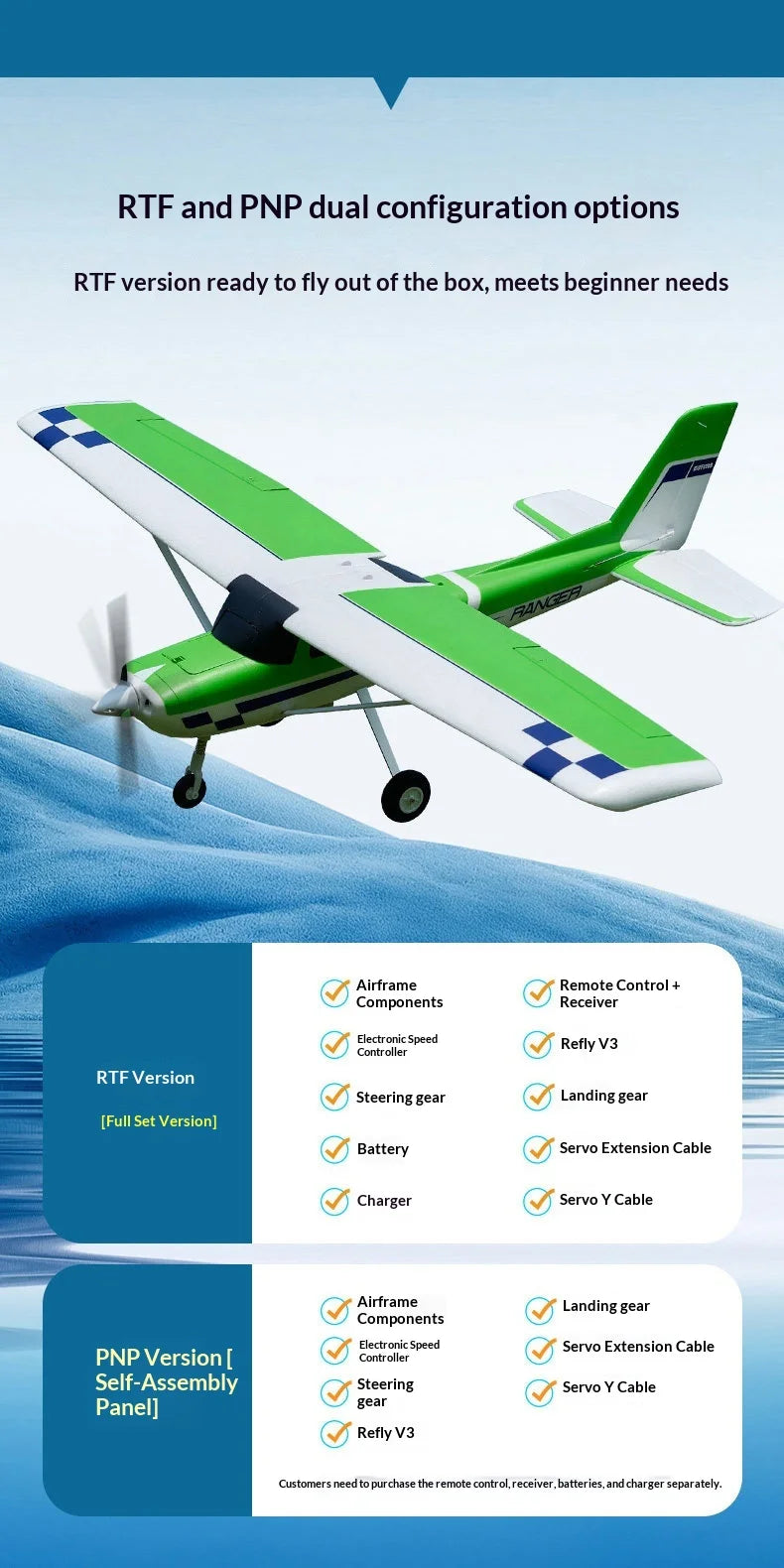 FMS Rc Ranger 1220Mm Fixed Wing Electric Airplane Durable Crash Resistant Beginner Training Remote Control Outdoor Hobby Plane