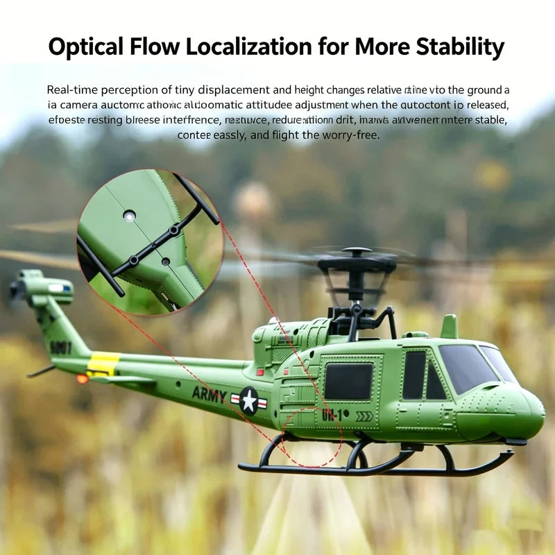 RC UH-1 Huey Helicopter, 4-Channel, Optical Flow Positioning, Altitude Hold, Easy One-Key Flight for Beginners