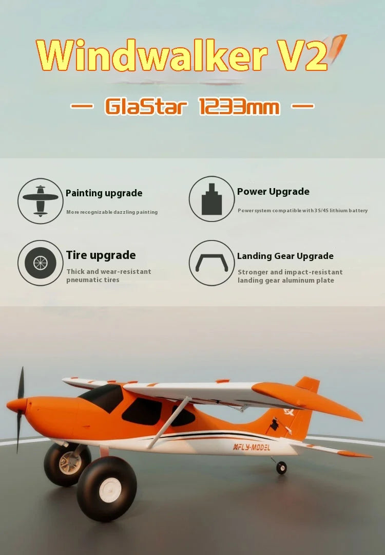 Xfly 1233mm Windwalker Electric RC Plane - Assembled Fixed Wing Single Wing Remote Control Aircraft for Entry Level Training