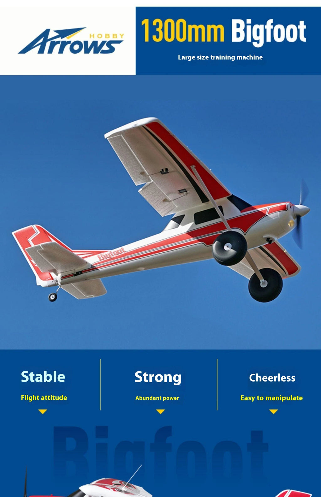 Blue Arrow 1300mm Bigfoot Low-Speed Entry-Level Off-Road Rc Plane Single Wing Propeller Single Engine Fixed Wing Model Aircraft