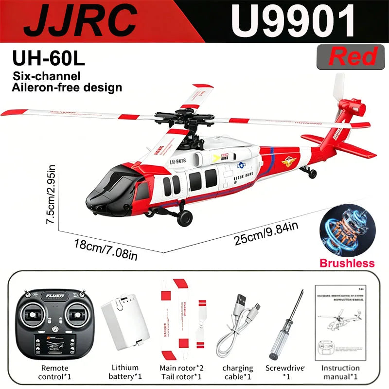 JJRC 6CH RC Helicopter UH-60L 6 Axes Aileron-free Design Fighter Jet With Brushless Motor One Key Takeoff 3D Roll Airlane Toy