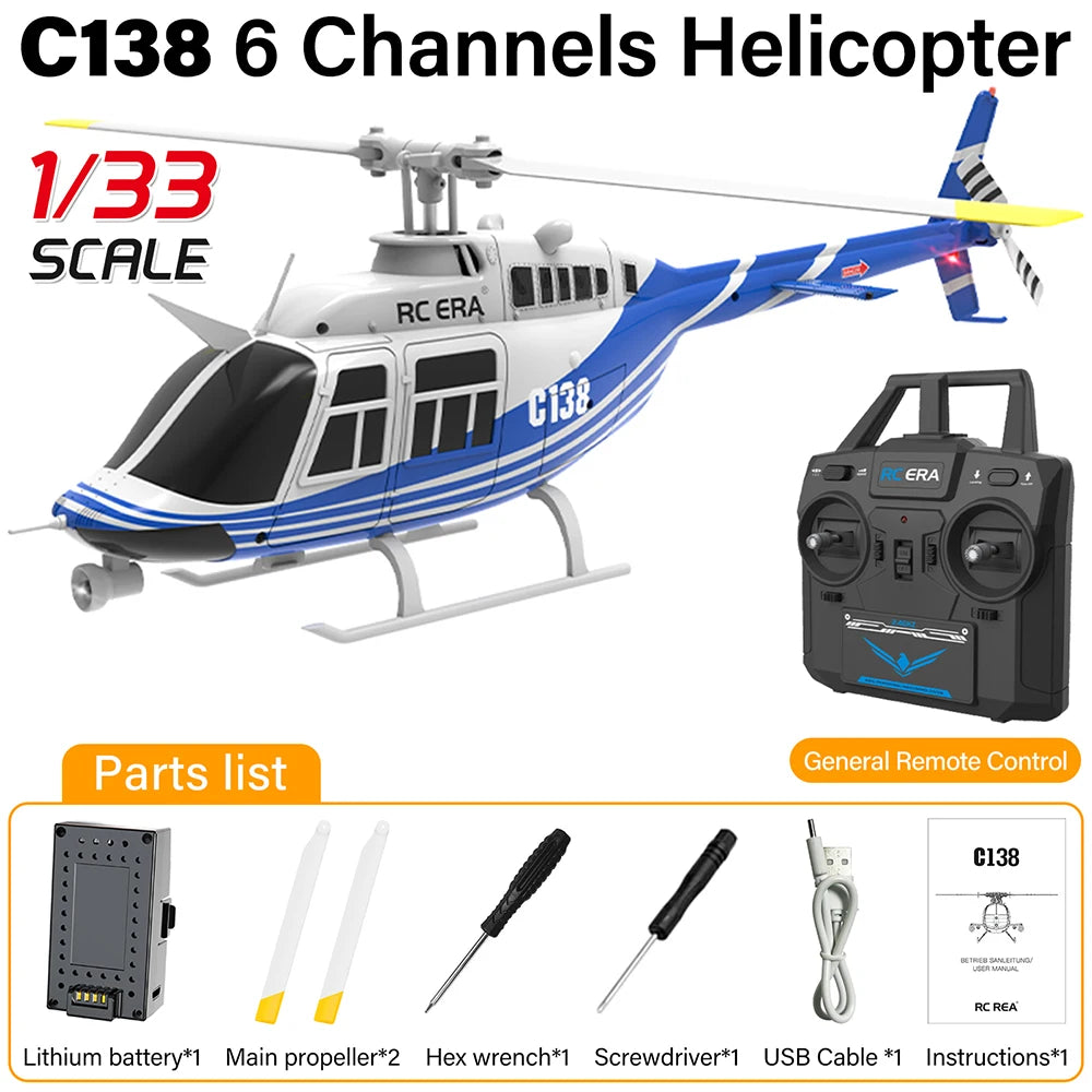 RC ERA RC Helicopter 1:33 Bell-206 Aircraft C138 6CH  6-axis Gyro Remote Control Plane