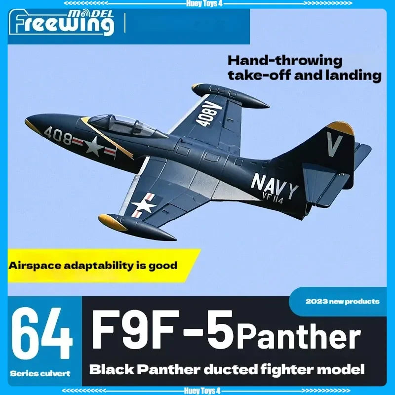 Freewing 64mm F9f-5 V2 Black Panther Edition Electric Channel Fighter Model Aircraft Rc Plane Toy Gift