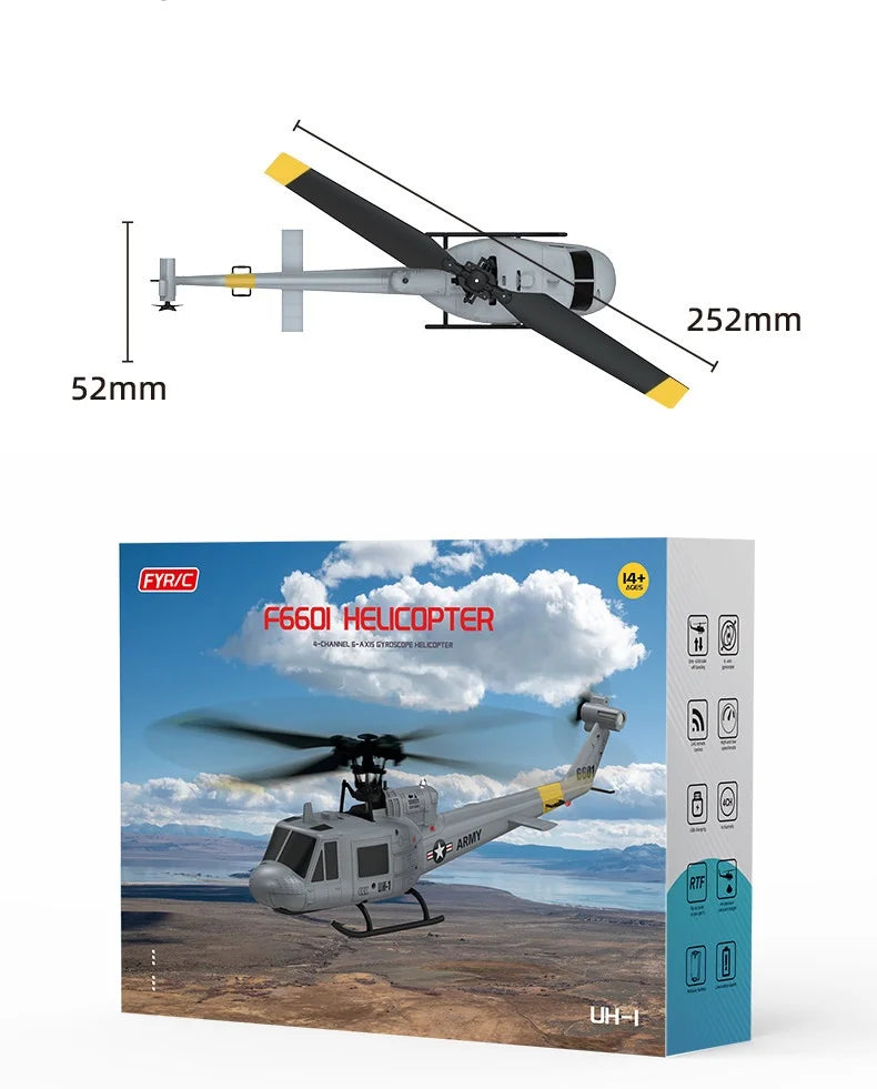 RC UH-1 Huey Helicopter, 4-Channel, Optical Flow Positioning, Altitude Hold, Easy One-Key Flight for Beginners