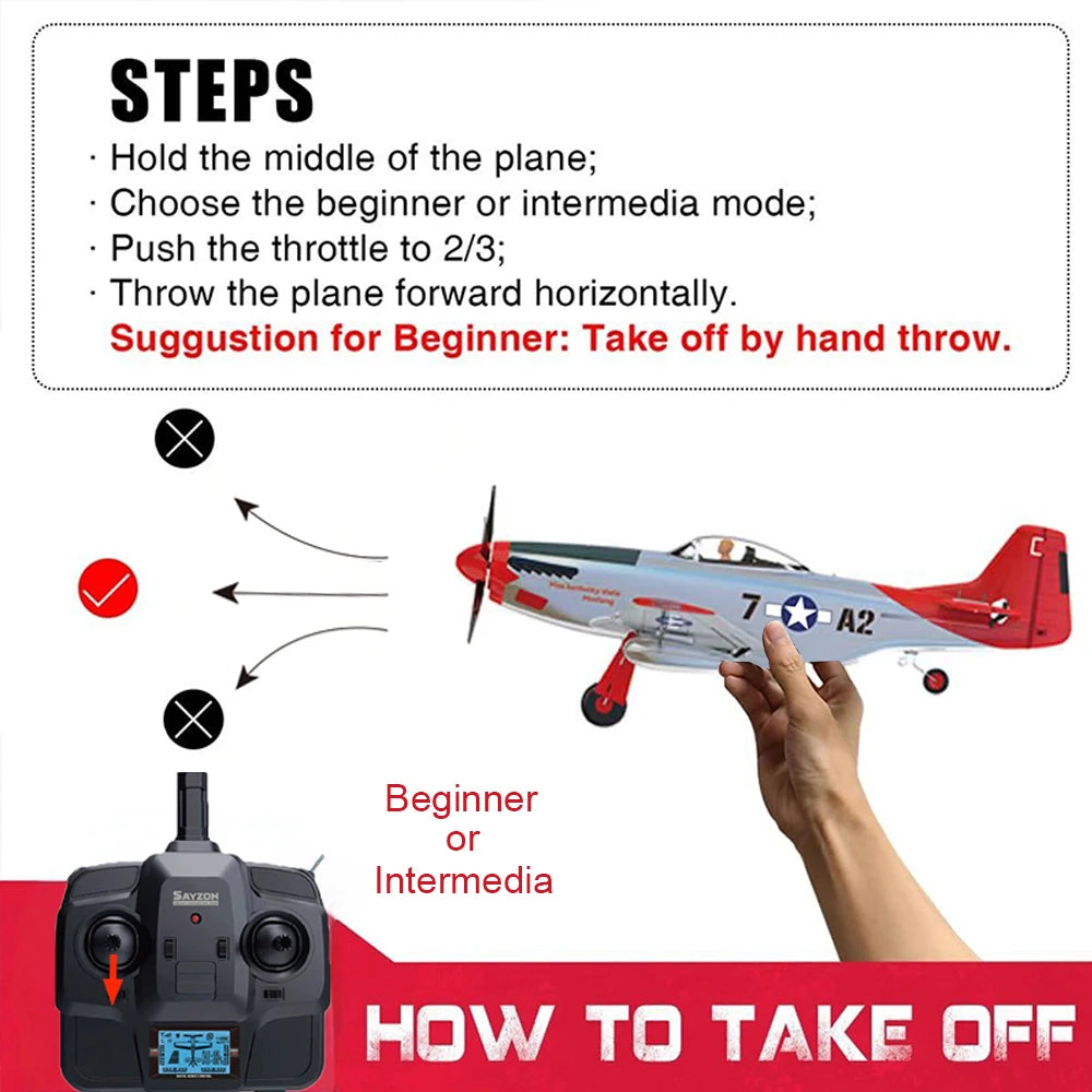 RC Plane 5CH 3D/6G Fixed-wing RC Airplane 2.4GHz P51D Mustang RTF for Adults Beginners Easy to Fly Removable Brushless Fighter