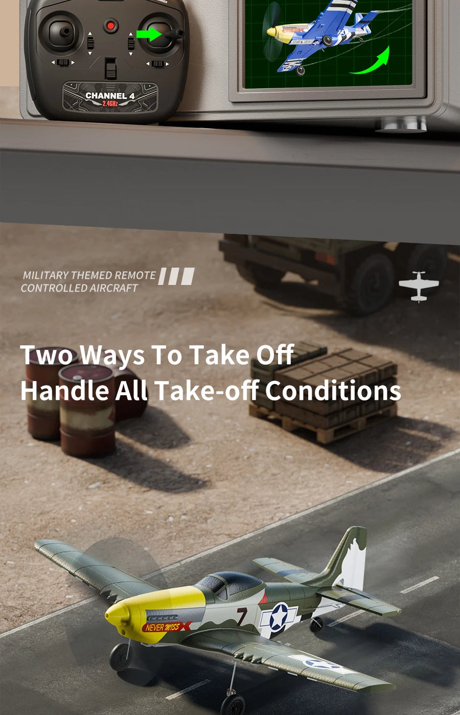 P51 Mustang RC Plane 2.4G 4CH 6 Axis EPP Foam 410MM Fixed Wingspan One Key Aerobatic RC Fighters Glider Toys Gifts