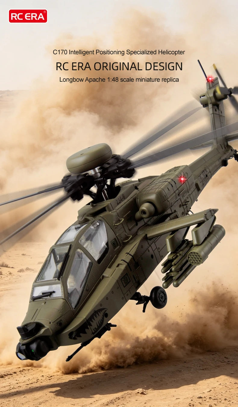 RC Helicopter C170 1:48 RC ERA Apache Remote Control Armed Helicopter Optical Flow Positioning 6CH Brushless Aircraft Model Toy