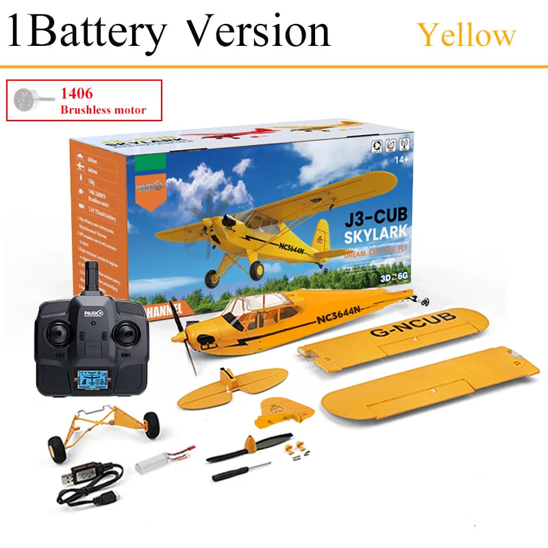 News Park10 J3-CUB RC Airplane RTF EPP RC 1406 Brushless Motor WLtoys A160 Upgrad 3D/6G System 650mm Wingspan Kit For Adult Gift
