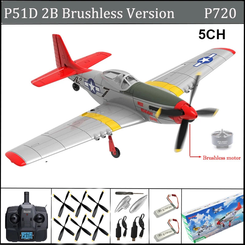 RC Plane 5CH 3D/6G Fixed-wing RC Airplane 2.4GHz P51D Mustang RTF for Adults Beginners Easy to Fly Removable Brushless Fighter