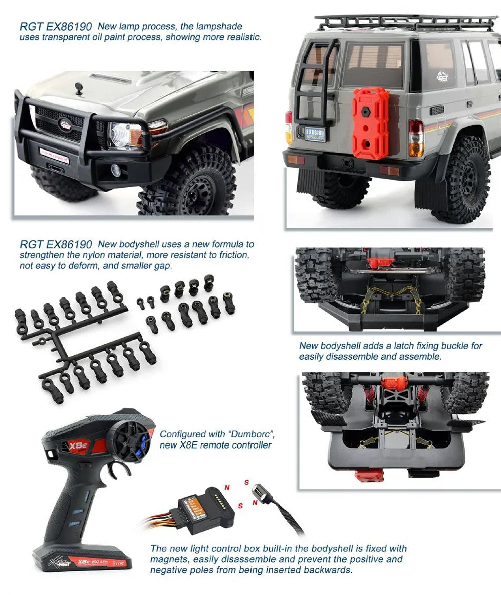 RGT EX86190 RC Cars Off-Road Vehicle: Rescuer 1/10 4WD Simulated Climbing Car LC76 Electric RC Model - Great Gift for Children