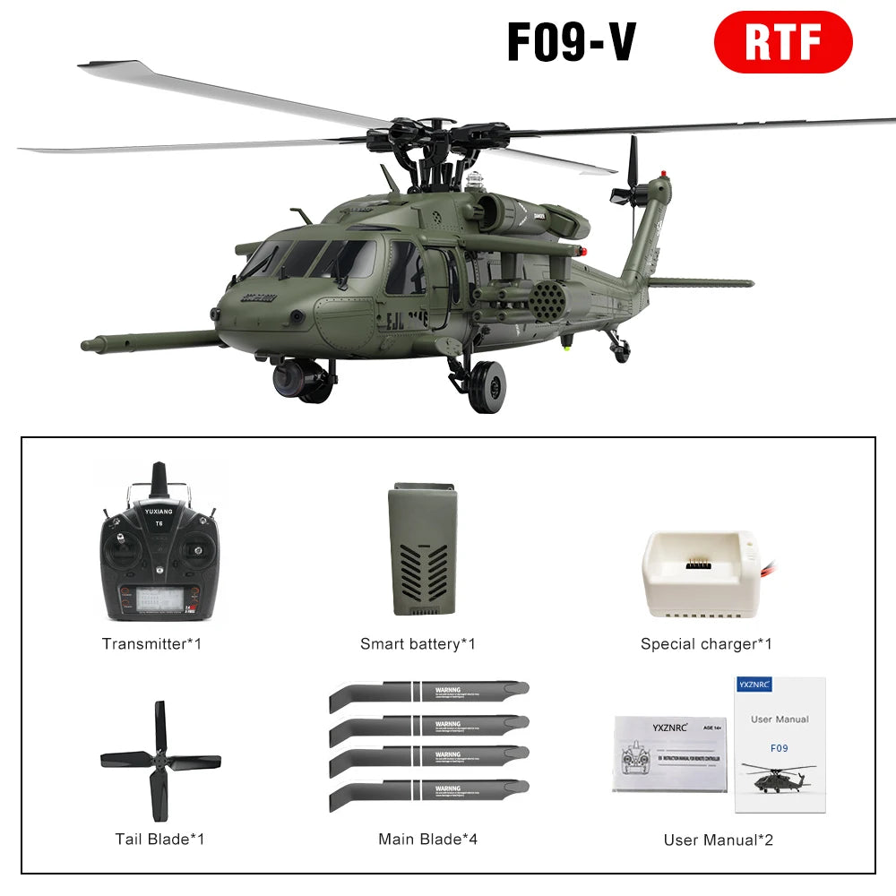 YXZNRC UH60 Black Hawk RC Helicopter with 6-axis Gyro 2.4G 6CH 1:47 Scale Flybarless 3D Stunt Remote Control Helicopter