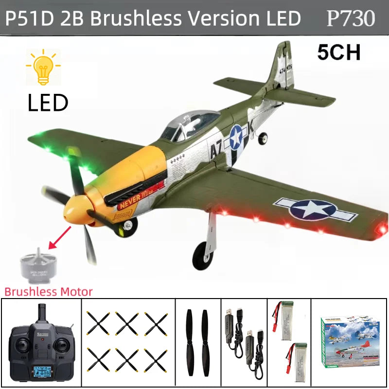 RC Plane 5CH 3D/6G Fixed-wing RC Airplane P51D Mustang RTF for Adults Beginners Easy to Fly Removable Brushless Fighter Helicopt