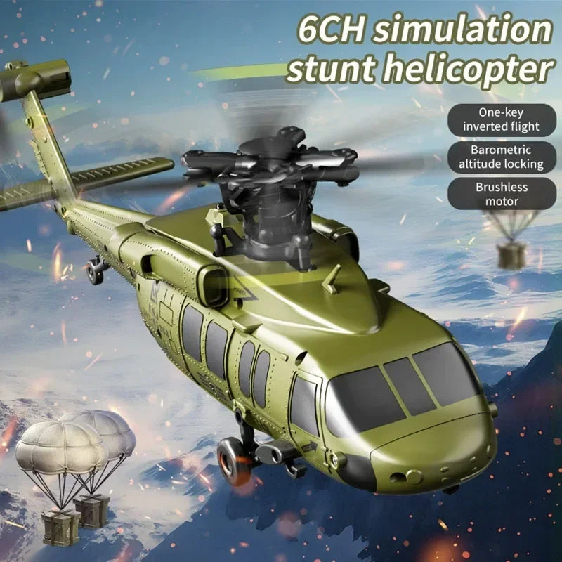 JJRC 6CH RC Helicopter UH-60L 6 Axes Aileron-free Design Fighter Jet With Brushless Motor One Key Takeoff 3D Roll Airlane Toy