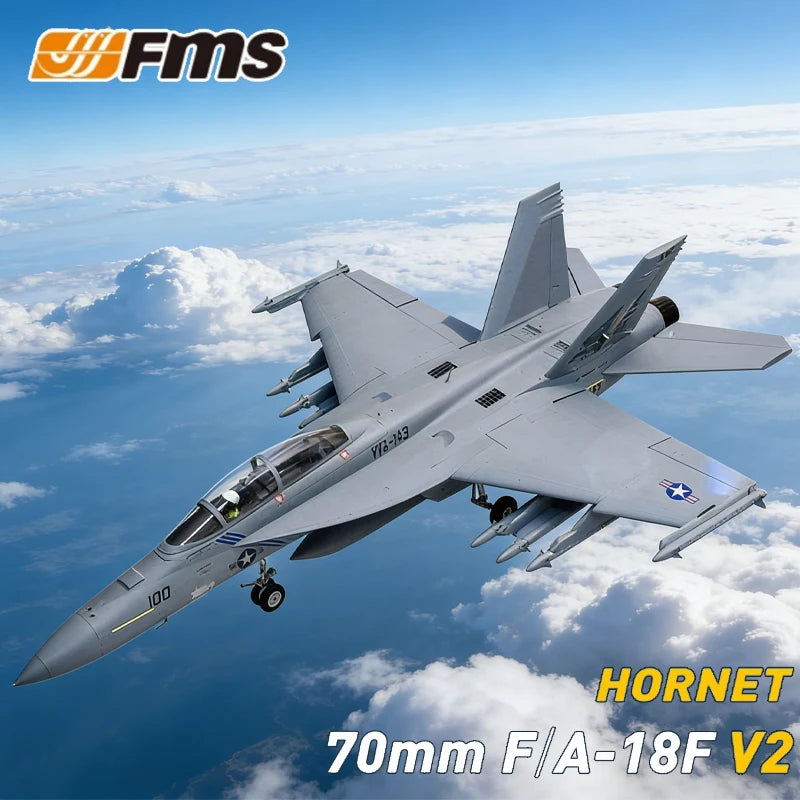 FMSRC RC Airplane 70mm F18 F/A-18F Super Hornet V2 Ducted Fan EDF Jet Scale Model Plane Aircraft PNP 6S 6CH with Retracts Flaps