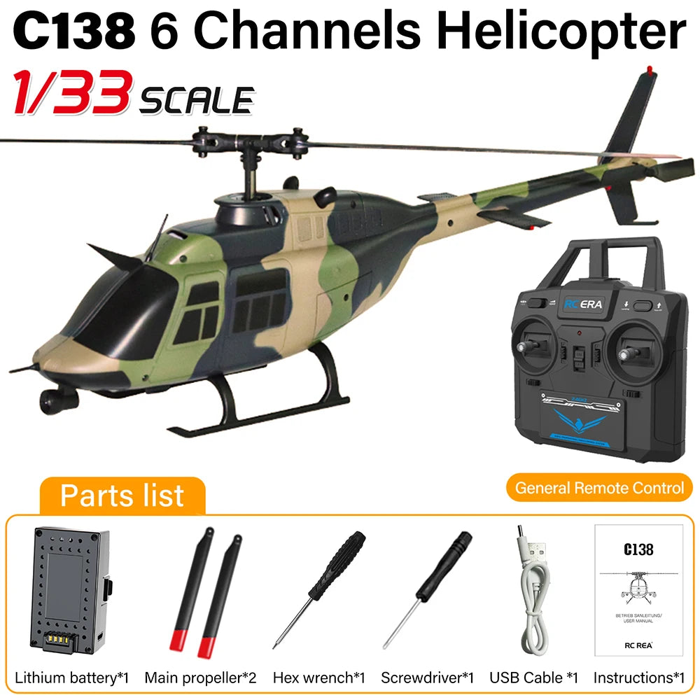 RC ERA RC Helicopter 1:33 Bell-206 Aircraft C138 6CH  6-axis Gyro Remote Control Plane