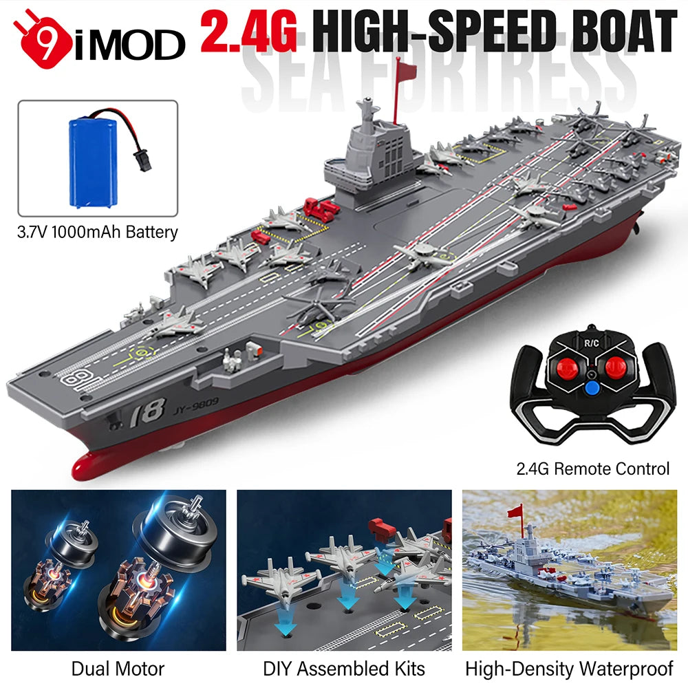 9IMOD RC Aircraft Carrier 2.4G Dual Motor 20Km/h 60M High-Density Waterproof Simulation Boat Model Creative Holiday Gift Toys