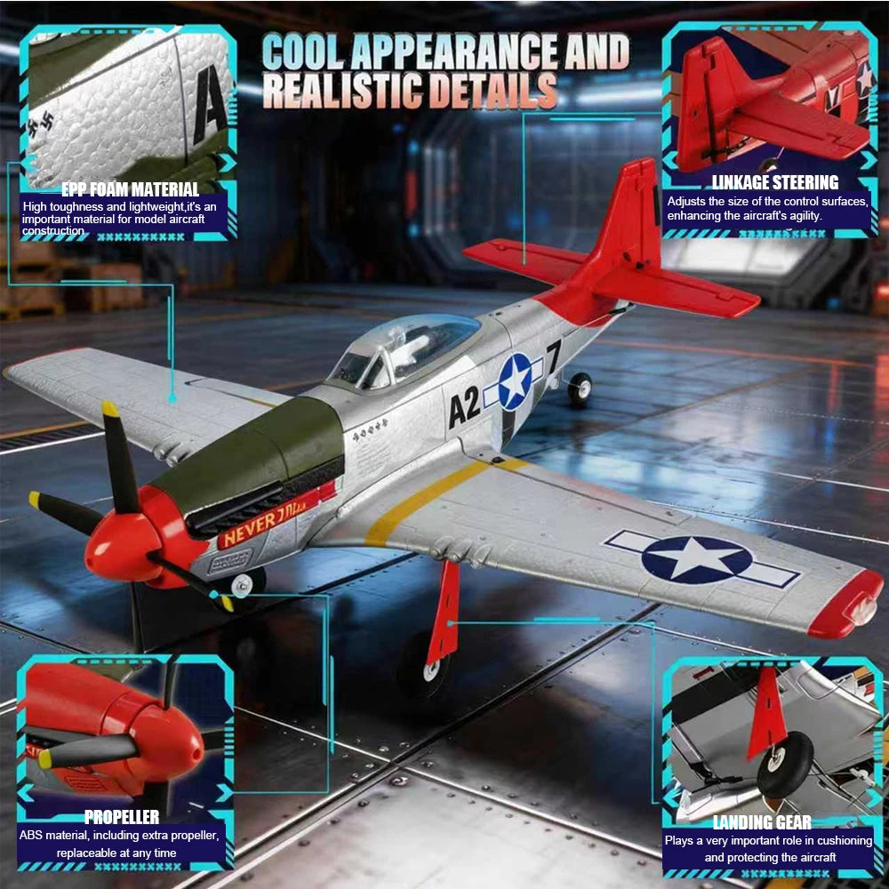 RC Plane 5CH 3D/6G Fixed-wing RC Airplane 2.4GHz P51D Mustang RTF for Adults Beginners Easy to Fly Removable Brushless Fighter
