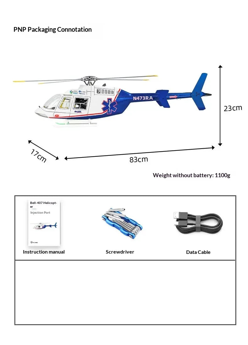 New Bell 407 Rc Helicopter Flywing 470 Scale Brushless RC Plane 4 Propellers 10CH With 4S 5000mAh RC Airplane Model Adults Gifts